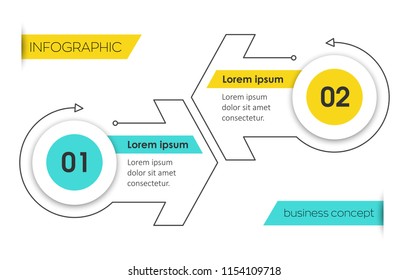 Minimal Infographic design template with arrows and 2 options or steps.  Can be used for process diagram, presentations, workflow layout, banner, flow chart, info graph.