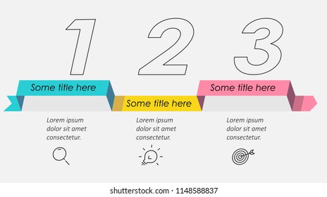 Minimal Infographic design template with icons and 3 options or steps.  Can be used for process diagram, presentations, workflow layout, banner, flow chart, info graph.