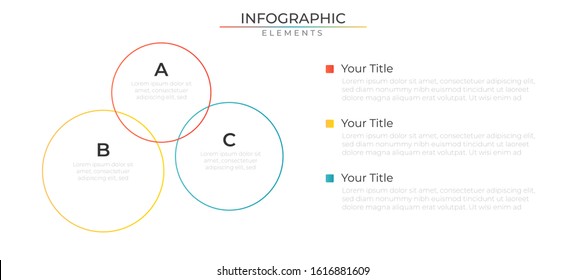 Minimal infographic design template with three circle tjin line steps. Modern vector for company and corporate business project and presentation.