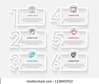 Minimal Infographic design template. Vector design with numbers 6 options or steps. Business concept.