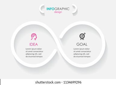 Minimal Infographic label design with icons and 2 options or steps. Infinity concept. Can be used for presentations banner, workflow layout, process diagram, flow chart, info graph