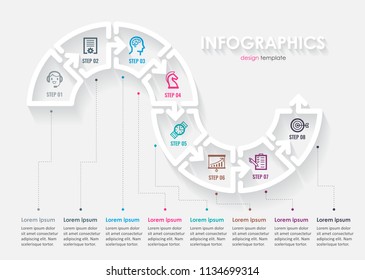 Minimal Infographic label design with icons and 8 options or steps. Infographics for business concept. Can be used for presentations banner, workflow layout, process diagram, flow chart, info graph