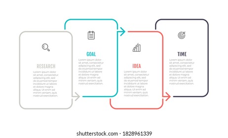 Minimal infographic template design with arrow and icon. Business concept with 4 options or steps. Can be used for workflow diagram, info chart, web design.