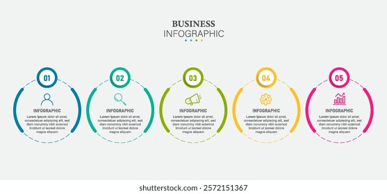 Minimal infographic template design with icons and 5 options or steps.