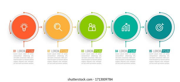 Minimal infographic template design with numbers 5 options or steps.