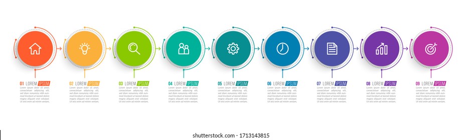 Minimal infographic template design with numbers 9 options or steps.