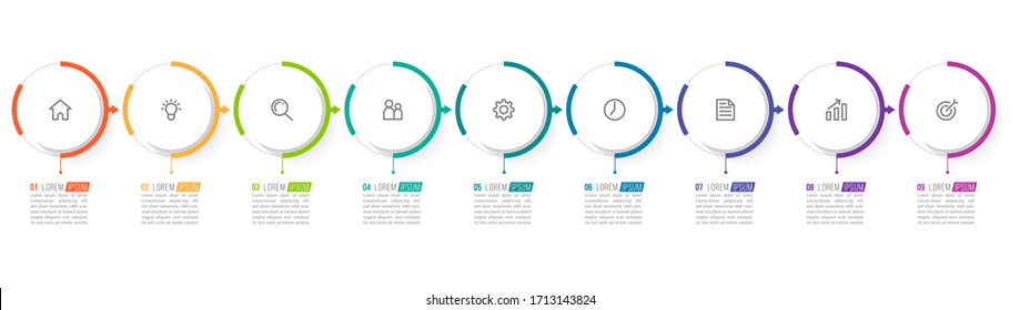 Minimal infographic template design with numbers 9 options or steps.