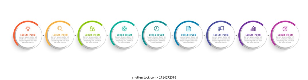 Diseño de plantilla infográfica mínima con números 9 opciones o pasos.