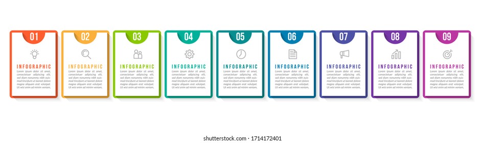 Minimal infographic template design with numbers 9 options or steps.