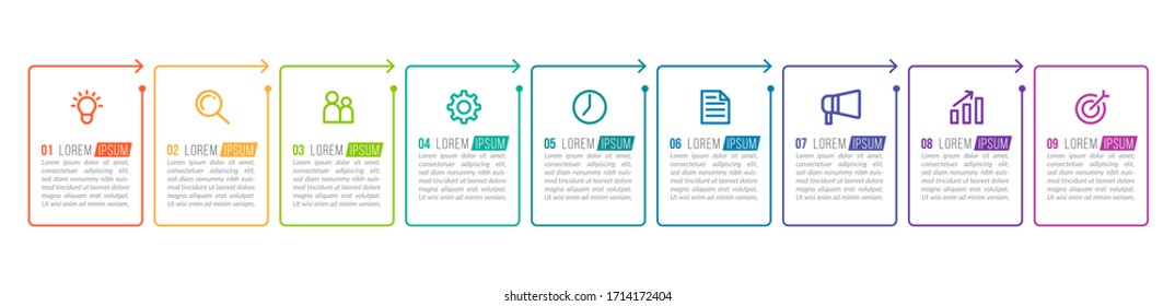 Minimal infographic template design with numbers 9 options or steps.