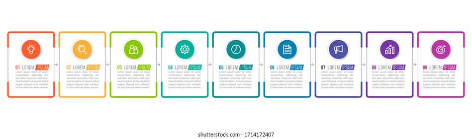 Minimal infographic template design with numbers 9 options or steps.
