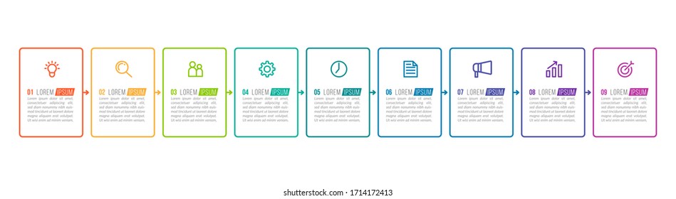 Minimal infographic template design with numbers 9 options or steps.
