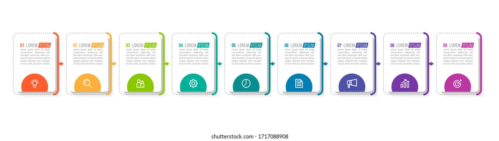 Minimal infographic template design with numbers 9 options or steps.