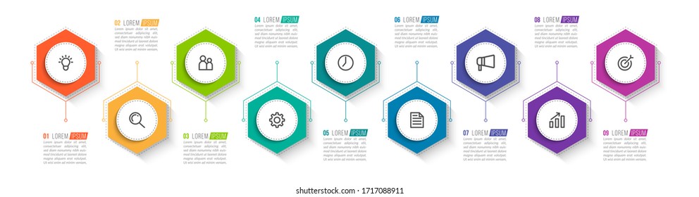 Minimal infographic template design with numbers 9 options or steps.
