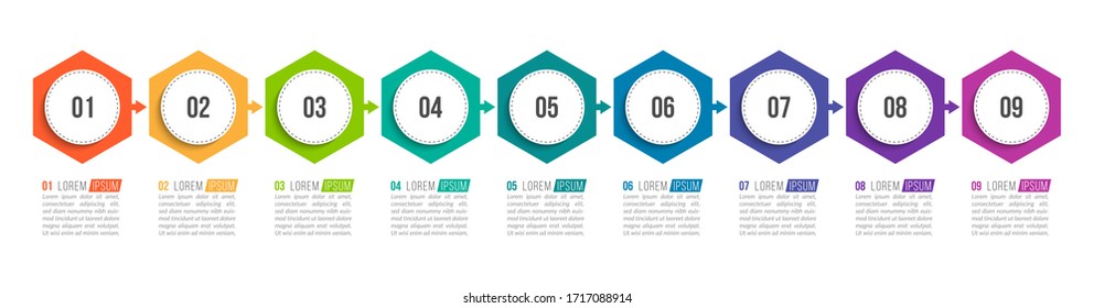 Minimal infographic template design with numbers 9 options or steps.