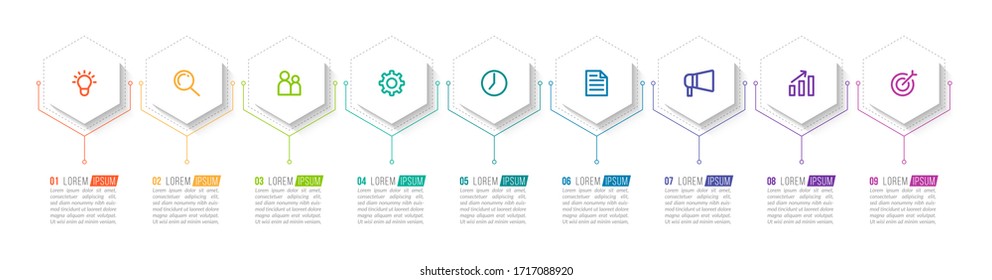 Minimal infographic template design with numbers 9 options or steps.