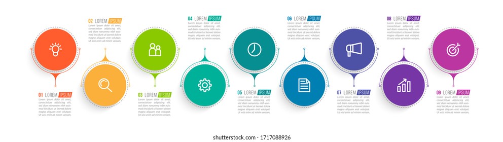 Minimal infographic template design with numbers 9 options or steps.