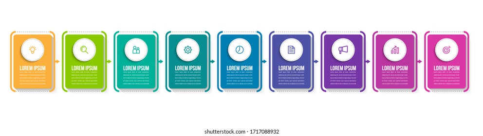 Minimales Infografik-Template-Design mit Optionen oder Schritten der Nummer 9.