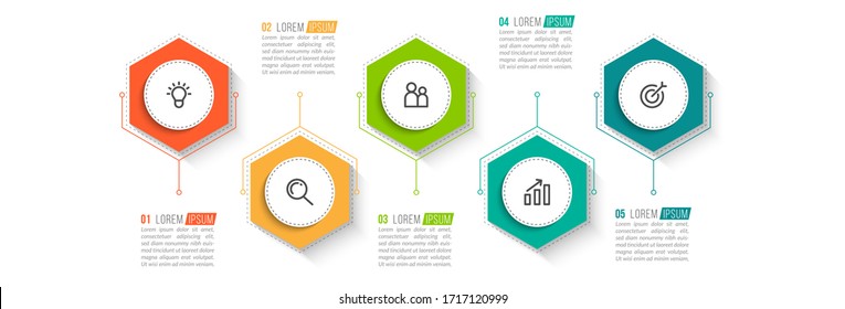 Minimal infographic template design with numbers 5 options or steps.