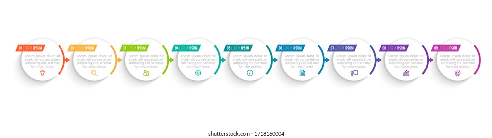 Minimal infographic template design with numbers 9 options or steps.