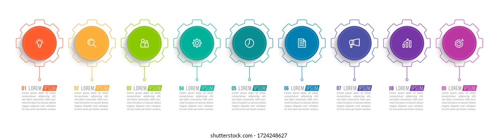 Minimal infographic template design with numbers 9 options or steps.