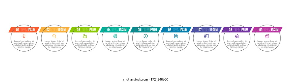 Minimal infographic template design with numbers 9 options or steps.