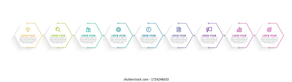 Minimale infografische Vorlagengestaltung mit Optionen oder Schritten der Nummer 9.