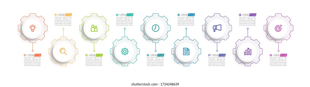 Minimal infographic template design with numbers 9 options or steps.