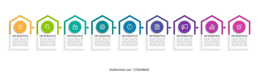 Diseño mínimo de plantillas de infografía con números 9 opciones o pasos.