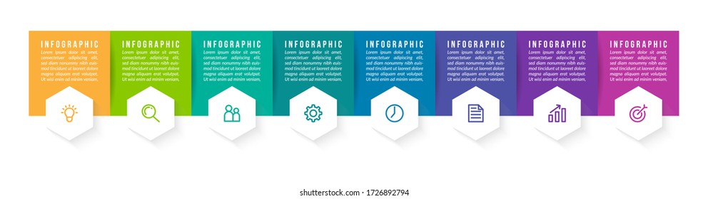 Minimale infografische Vorlagengestaltung mit 8 Optionen oder Schritten.