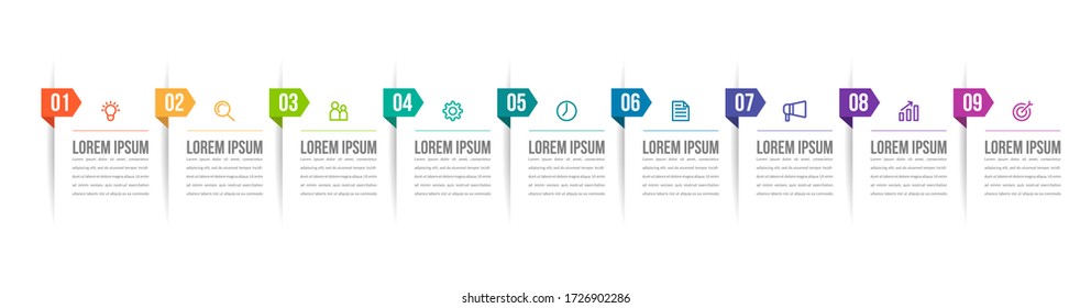 Minimal infographic template design with numbers 9 options or steps.