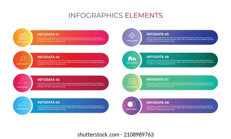 Diseño de plantilla infográfica mínima con números 8 opciones o pasos.