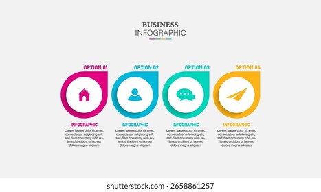 Diseño de Plantilla de infografía mínima con números cuatro opciones o pasos.