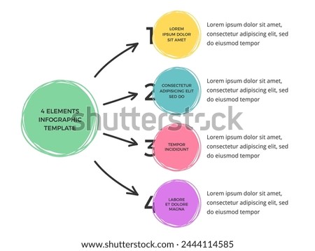 Minimal infographic template with main circle and four elements for your text, hand drawn circles and arrows, vector eps10 illustration