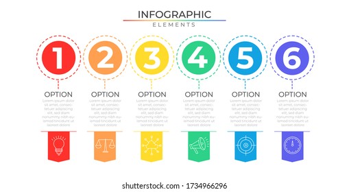 Plantilla infográfica mínima con seis opciones e iconos. Proceso de estrategia de gráfico. Vector moderno para proyectos y presentaciones de empresas o empresas. Diseño moderno Eps10