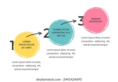 Minimal infographic template with three hand drawn circles and arrows, vector eps10 illustration