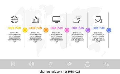 Minimale infographische Dünnschichtkonstruktion mit 5 Stufen oder Teilen. Vorlage zur Vektorillustration von Diagrammen, Präsentationen, Flussdiagrammen, Bannern und Zeitachsen