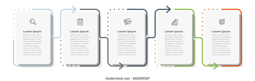 Minimal infographic thin line template 5 options or steps. Business concept design with icon and process chart, Modern creative design.