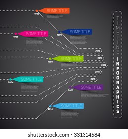 Minimal infographic timeline design, vector website template, horizontal lines in perspective, dark color
