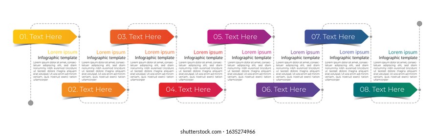 Minimal infographic Timeline template can be used for workflow layout, diagram, number options, web design. Infographic business concept with 8 option, parts, steps or processes. Abstract background.