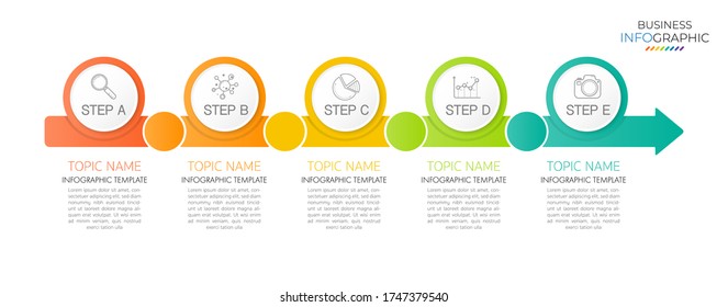 La plantilla de línea de tiempo de infografía mínima se puede utilizar para el diseño del flujo de trabajo. Concepto de negocio infográfico con 5 opciones, partes, pasos o procesos. Antecedentes abstractos.