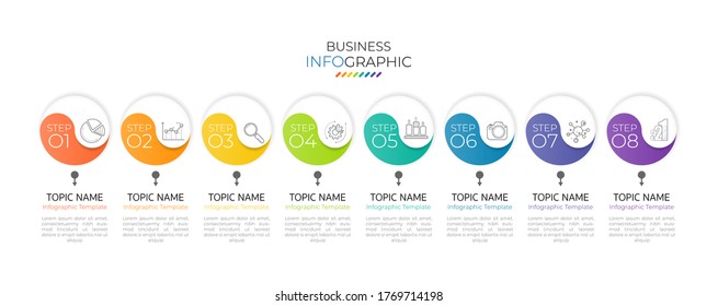 Se puede utilizar una plantilla de línea de tiempo mínima para diseño de flujo de trabajo, diagrama, opciones de número, diseño web. Concepto de negocio infográfico con 8 opciones, piezas, pasos o procesos. Antecedentes abstractos.