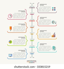 Minimal infographics timeline template with colorful outline speech bubbles for 8 steps Vector. Can be used for web design and  workflow layout