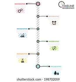 Minimal infographics timeline template with simple shapes, circles, icons and text. Vector. Can be used for web design and  workflow layout
