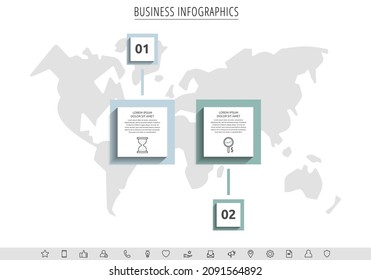 Minimal infographics with two square elements or rectangular frames. Modern visualization of 2-stepped business concept. Flat infographic design template for diagram, flowchart, timeline, chart