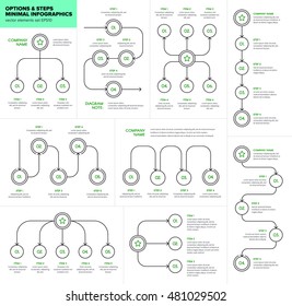 Minimal infographics workflow template with text. Options and steps concept, clean outline layout. Simple timeline design. Infographic tree. Can be used for business, presentation, web. Vector eps10.