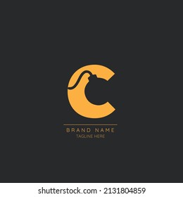 Minimal initial letter C with bomb incorporated. Negative Space abstract Style Modern Vector Editable