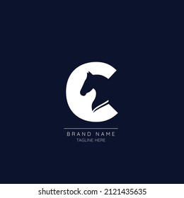 Minimal initial letter C with horse incorporated. Negative Space abstract Style Modern Vector Editable