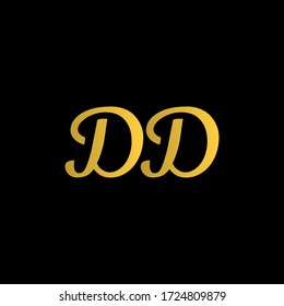 Logo de la letra inicial mínima DD con color de gradiente dorado y fondo negro.
