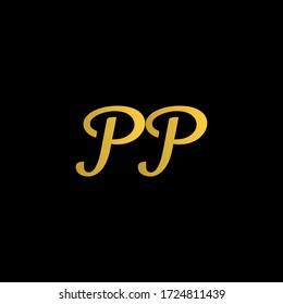 Minimal Initial Letter PP Logo with gold gradient color and black background.